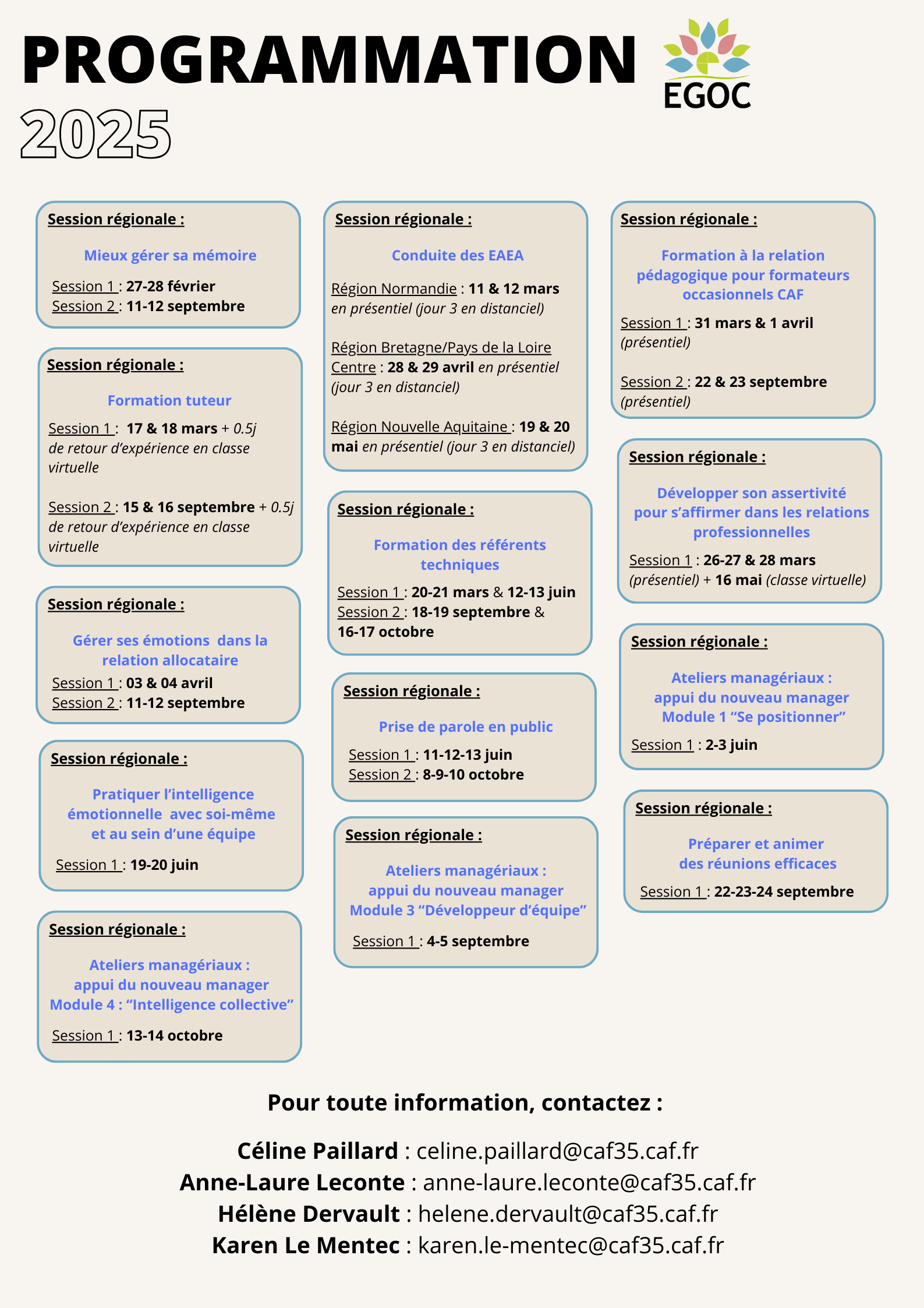 Programmation sessions régionales EGOC - 2025
